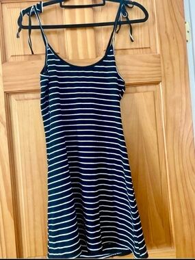 Honey Punch Y2K Black White Striped Tie Strap Mini Dress Ribbed Slip Dress L